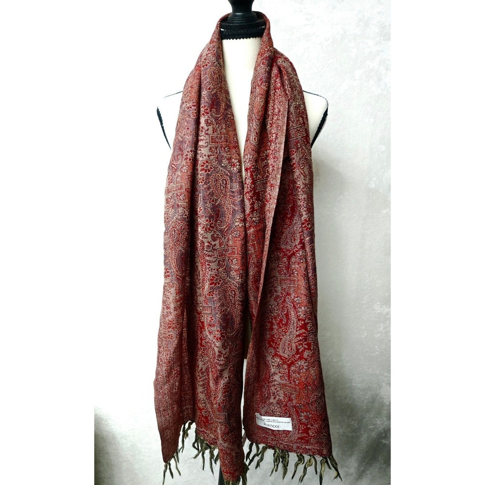 Vintage Rohtexx 100% Wool Red Paisley Pashmina Shawl El Corte Ingles Extra Large - Picture 9 of 11